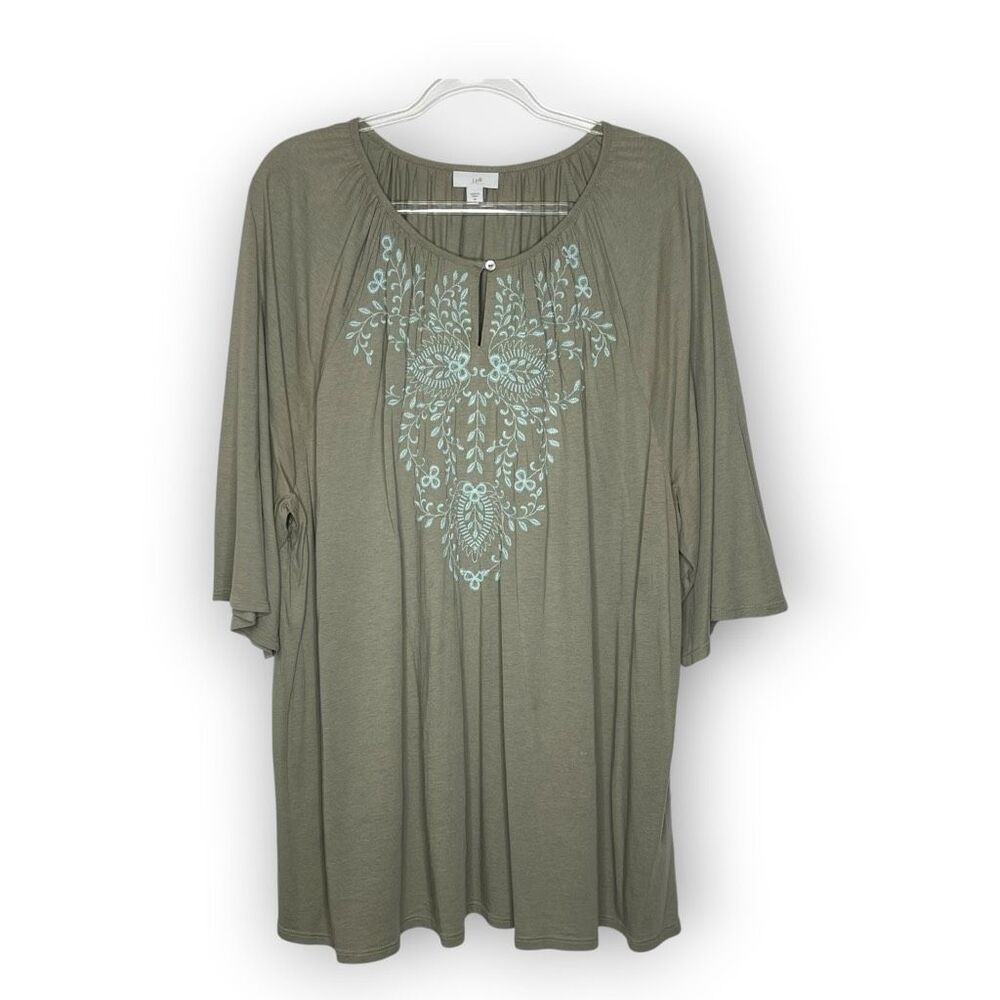J. Jill Green Blue Flutter Sleeve Tunic Top Shirt Blouse Women’s Plus 3X Flawed